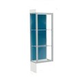 Waddell Display Case Of Ghent Edge Lighted Floor Case, Blue Steel Back, Satin Frame, 12" Frosty White Base, 24"W x 76"H x 20"D 93LFBS-SN-FW